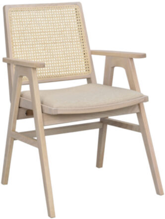 Prestwick" design chair with armrests made from sustainable oak - Whitewash / Beige