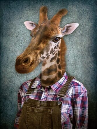 Glass picture "Giraffe with dungarees" 60 x 80 cm