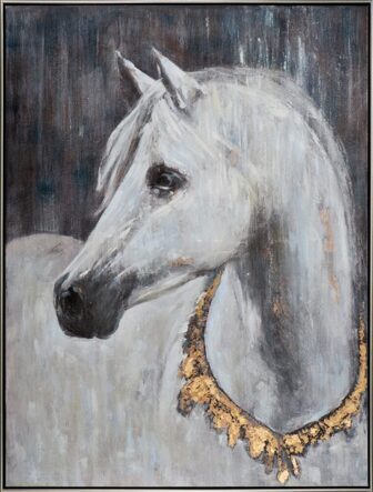 Hand painted art print "White horse with necklace" 92.5 x 122.5 cm