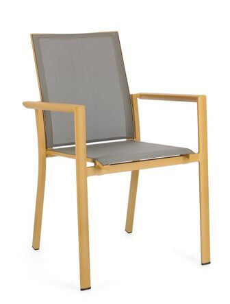 High-quality outdoor chair "Konnor" with armrests - mustard yellow/grey