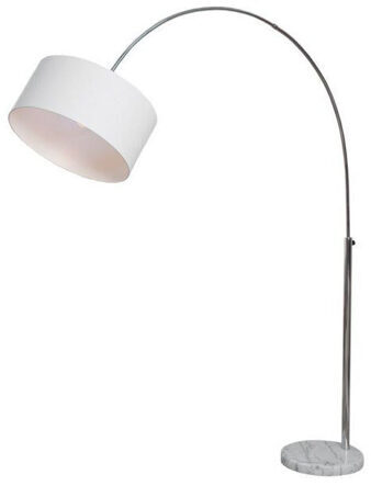 Extendable arc lamp "Lounge" with marble base and linen shade - White