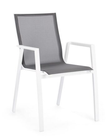 Hochwertiger, stapelbarer Outdoor Stuhl "Krion" mit Armlehnen - Weiss/Grau