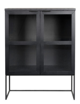 Highboard "Everett Black" with glass doors - stained oak