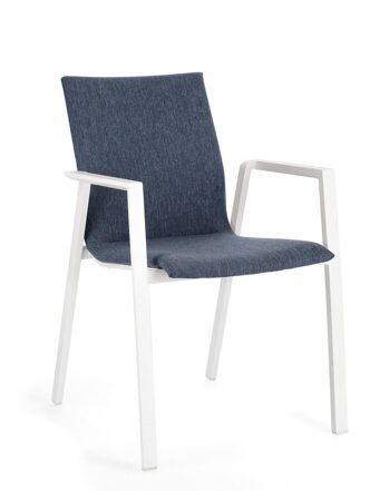 High-quality outdoor chair "Odeon" with armrests - white/denim