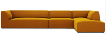 canapé d'angle 5 places "Sao" 366 x 180 cm, recouvert de velours - jaune moutarde
