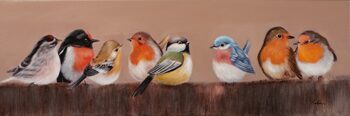 Hand painted art print "Colorful flock of birds" 40 x 120 cm