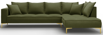 Large design corner sofa "Marram" - green / legs gold