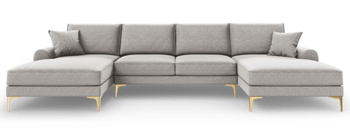 Panorama U-shaped sofa "Madara" with textured fabric - light gray