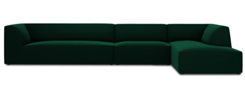 5 seater corner sofa "Sao" 366 x 180 cm, with velvet cover - emerald green