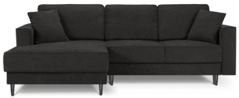 Design corner sofa "Dunas" with textured fabric black and sleep function