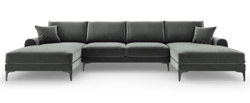 Panorama U-Form Sofa „Madara“ mit Samtbezug - Beine Schwarz