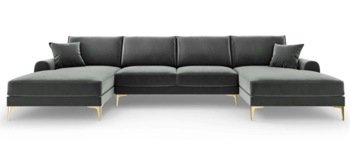 Panorama U-shaped sofa "Madara" with velvet cover - legs gold