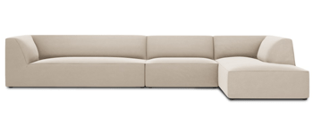 5 seater corner sofa "Sao" 366 x 180 cm, with velvet cover - Beige