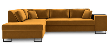 Large design corner sofa "York" with sleep function - mustard yellow