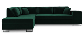 Large design corner sofa "York" with sleep function - emerald green