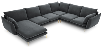 Large design U velvet sofa "Elio" 337 x 244 cm - dark gray