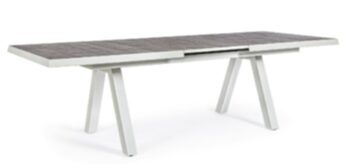 Extendable design outdoor ceramic dining table "Krion" 205-265 x 103 cm - light gray/wood look