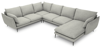 Large design U-sofa "Elio" 337 x 244 cm - textured fabric light gray