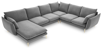 Large design U velvet sofa "Elio" 337 x 244 cm - light gray