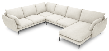 Grand canapé en U design "Elio" 337 x 244 cm - tissu structuré écru