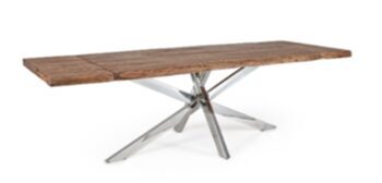 Ausziehbarer Design Massivholz Tisch „Arkansas“ 180 - 260 x 90 cm, Edelstahl/Akazie