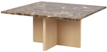 High quality marble coffee table "Brooksville" 90 x 90 cm - light oak / Emperador marble