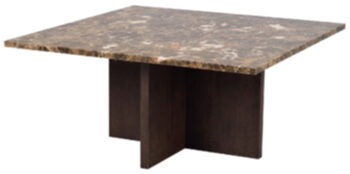 High quality marble coffee table "Brooksville" 90 x 90 cm - Brown Oak/ Emperador Marble