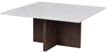 Table basse en marbre de haute qualité "Brooksville" 90 x 90 cm - Chêne brun foncé/ Marbre de Carrare