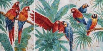 Handbemalter Kunstdruck „Parrots in the Jungle“ 90 x 180 cm