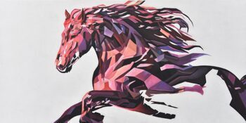 Hand painted art print "Galloping mosaic horse" 70 x 140 cm