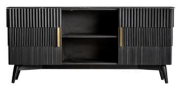 Handgefertigtes Design Lowboard „Plissé“ mit Marmorplatte 175 x 71 cm - Schwarz