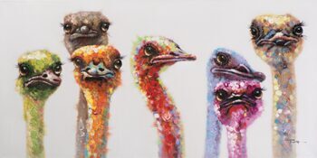 Hand painted art print "Colorful ostrich family" 70 x 140 cm
