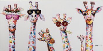Handbemalter Kunstdruck „schrille Giraffen-Family“ 50 x 100 cm