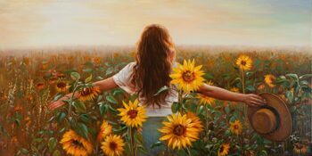 Handbemalter Kunstdruck „Sunflower Girl“ 70 x 140 cm
