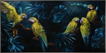 Handbemalter Kunstdruck „Parrots in the Jungle“ 72.5 x 142.5 cm