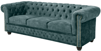 3 seater sofa "New Chesterfield" with velvet upholstery - Petrol