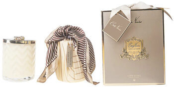Luxuriöses Geschenkset „Herringbone Cream & Gold“ mit edler Duftkerze und Foulard / 600 g, 100 Std.
