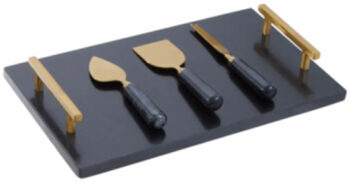 Handgefertigter Käsemesser Set inkl. Tablett „Mukko“ aus schwarzem Marmor