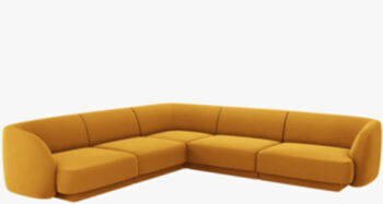 Large design corner sofa "Miley" - with velvet cover mustard yellow