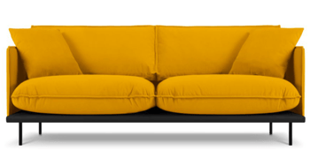 canapé 3 places design "Auguste" recouvert de velours - jaune moutarde