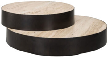 Design coffee table "Avalon" with travertine table top, 100 x 100 cm