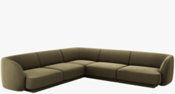 Large design corner sofa "Miley" - with velvet cover olive green