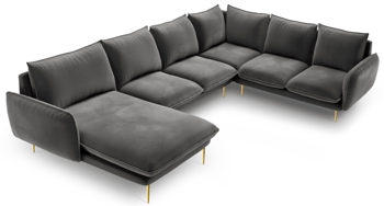Grand canapé en velours en U design "Emilia" - gris foncé