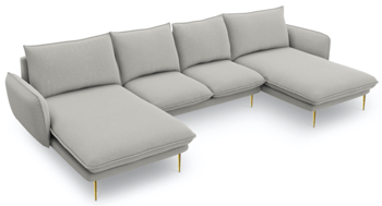 Design U-Sofa „Emilia“ 350 x 170 cm - Strukturstoff Hellgrau