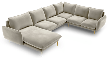 Grand canapé en velours design en U "Emilia" - Beige