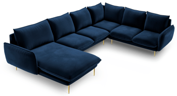 Large design U velvet sofa "Emilia" - royal blue