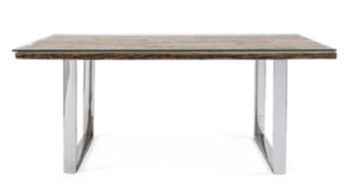 Dining table "Stanton" in recycled teak & stainless steel with glass top 180 x 90 cm