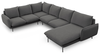 Large design U-sofa "Emilia" - textured fabric dark gray