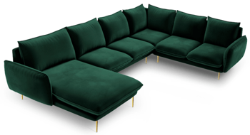 Large design U velvet sofa "Emilia" - emerald green