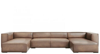 6 seater leather panoramic sofa "Agawa" - Dark Beige